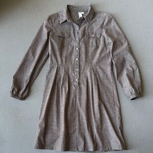 Emma & Michele Long-Sleeve Shirt Dress in Taupe Brown